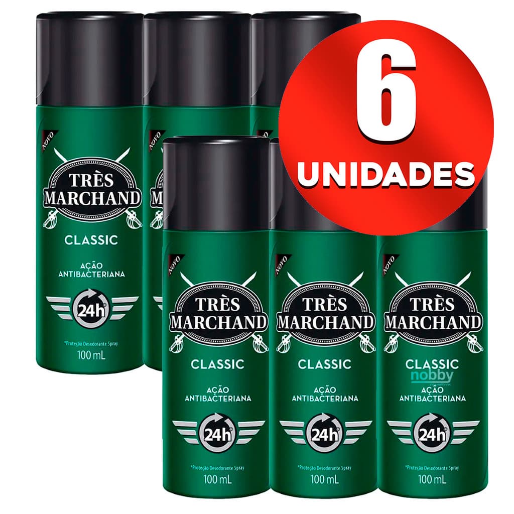 Kit 6 Desodorante Spray Tres Marchand Classic 100ml Original 24h Proteção Ação Antibacteriana
