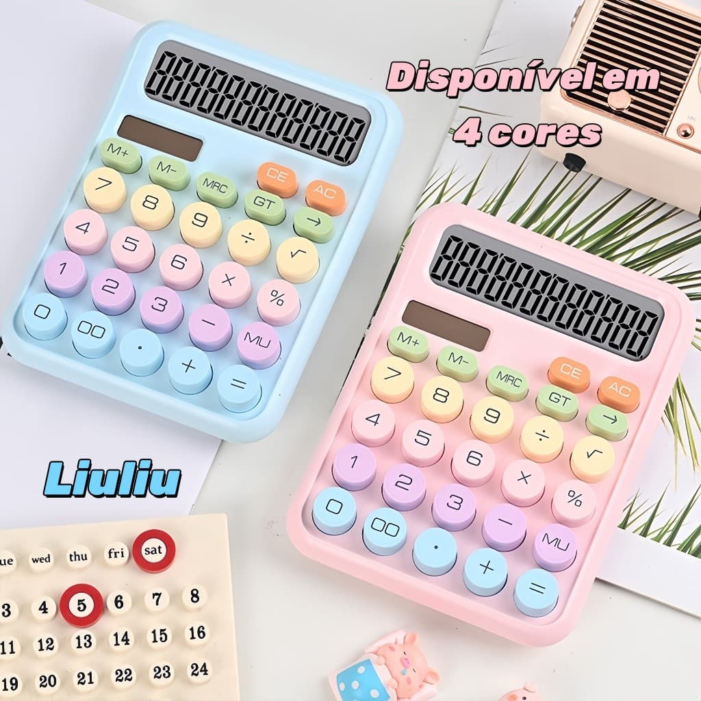 Calculadora Colorida 12 Dígitos Teclas Grandes Estilo Mecânico Para Estudantes e Escritório