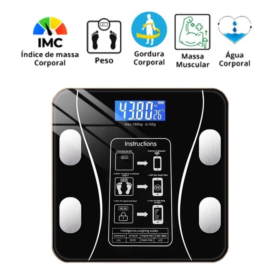 Balança Digital Bioimpedância Corporal 180kg Aplicativo (9347)