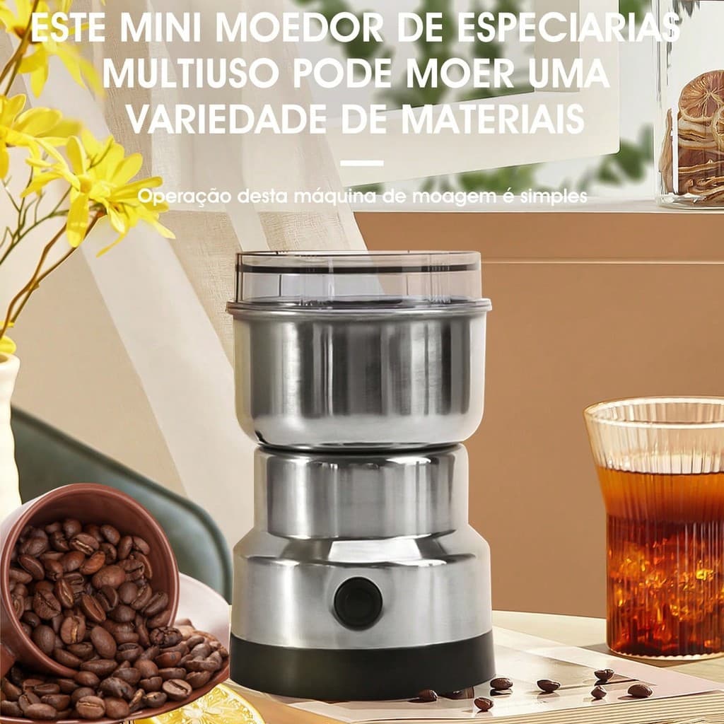 Moedor Multifuncional de Café e Especiarias 110V/220V com Design em Aço Inoxidável 4 Lâminas
