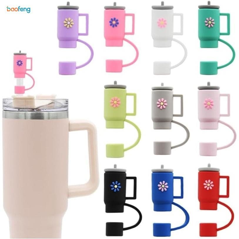 10mm Criativo Canudos À Prova De Poeira Capa Bonito Tampa De Palha Quencher Padrão Protetor De Silicone Plugue