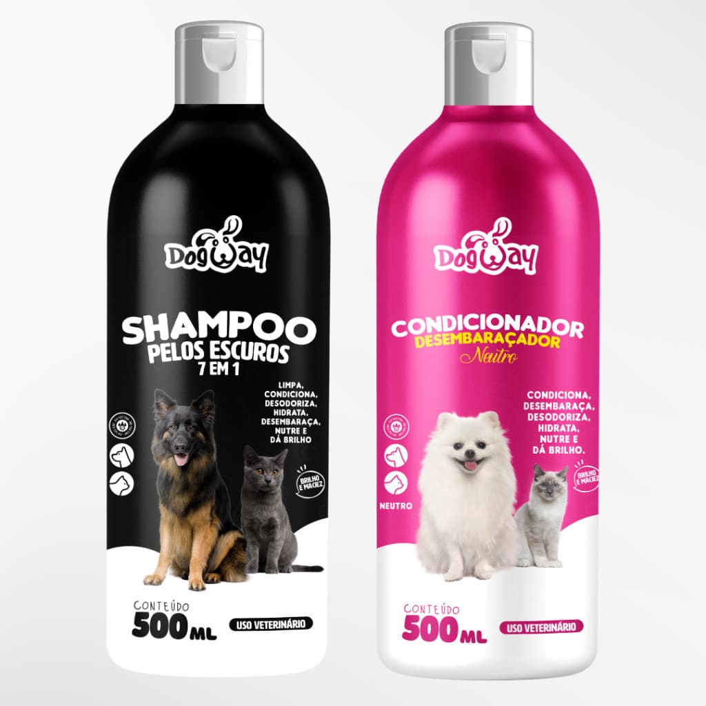 Kit Shampoo Pelos Escuros + Condicionador Desembaraçador de Pelos Cães E Gatos - Kit Banho e Tosa