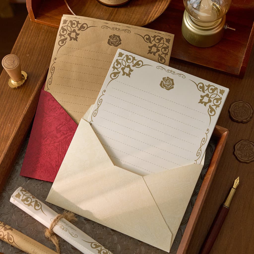 Conjunto De Papéis Para Escrita De Papelaria E Envelopes Com Adesivo De Ponto Redondo Sortido Vintage Design Antigo Ferr