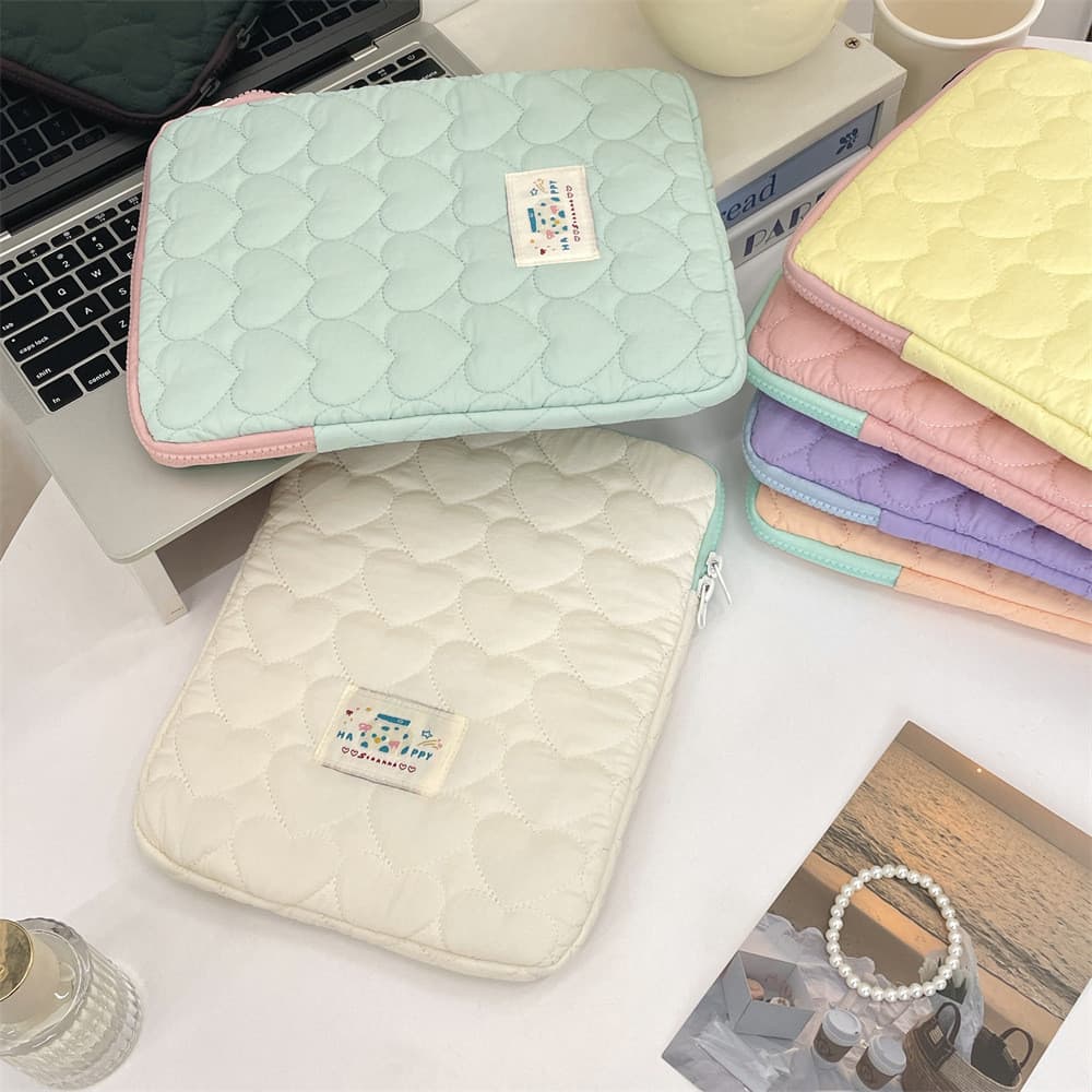 Novo estilo amor acolchoado algodão ipad forro saco 37cm Tablet PC saco 47-50cm Notebook caso protetor saco de armazenam