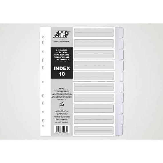 Divisória para fichário transparente plástica A4 com 10 ACP