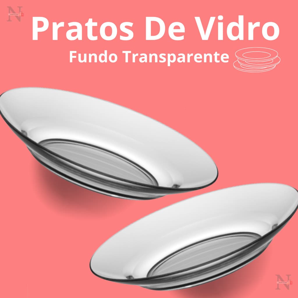 Kit Até 12 Pratos Fundo Liso de Vidro -  Transparente e Resistente