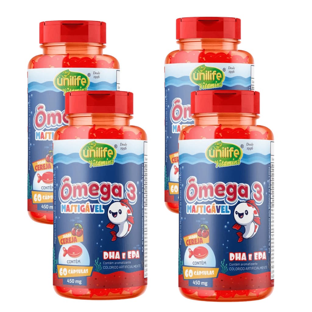 Kit 4 Omega 3 Kids Mastigavel 60 Capsulas - Unilife