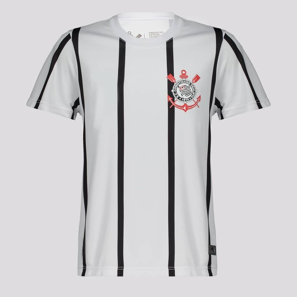 Camisa Corinthians Dryfit Listrada Infantil Branca e Preta