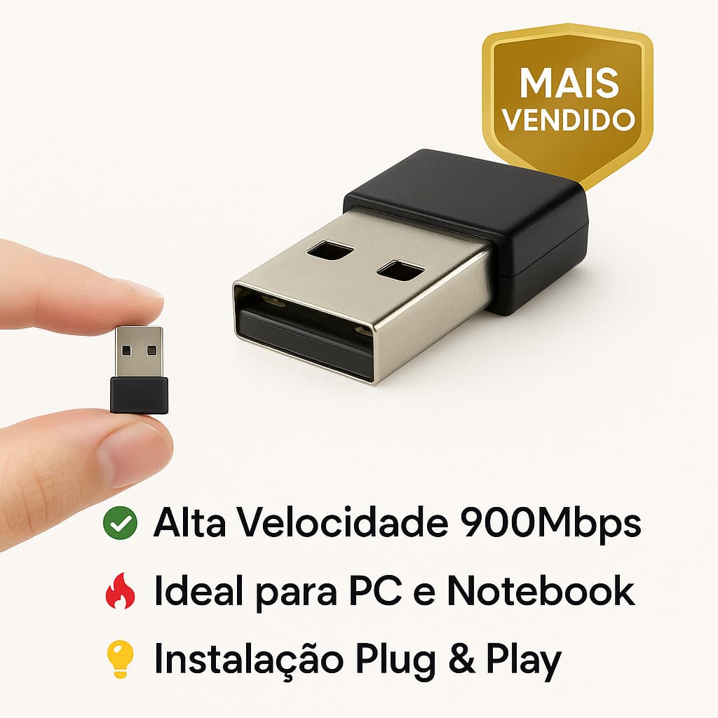 Adaptador Wi-Fi USB Wireless 2.4GHz 900Mbps para PC e Notebook Mini Receptor de Internet