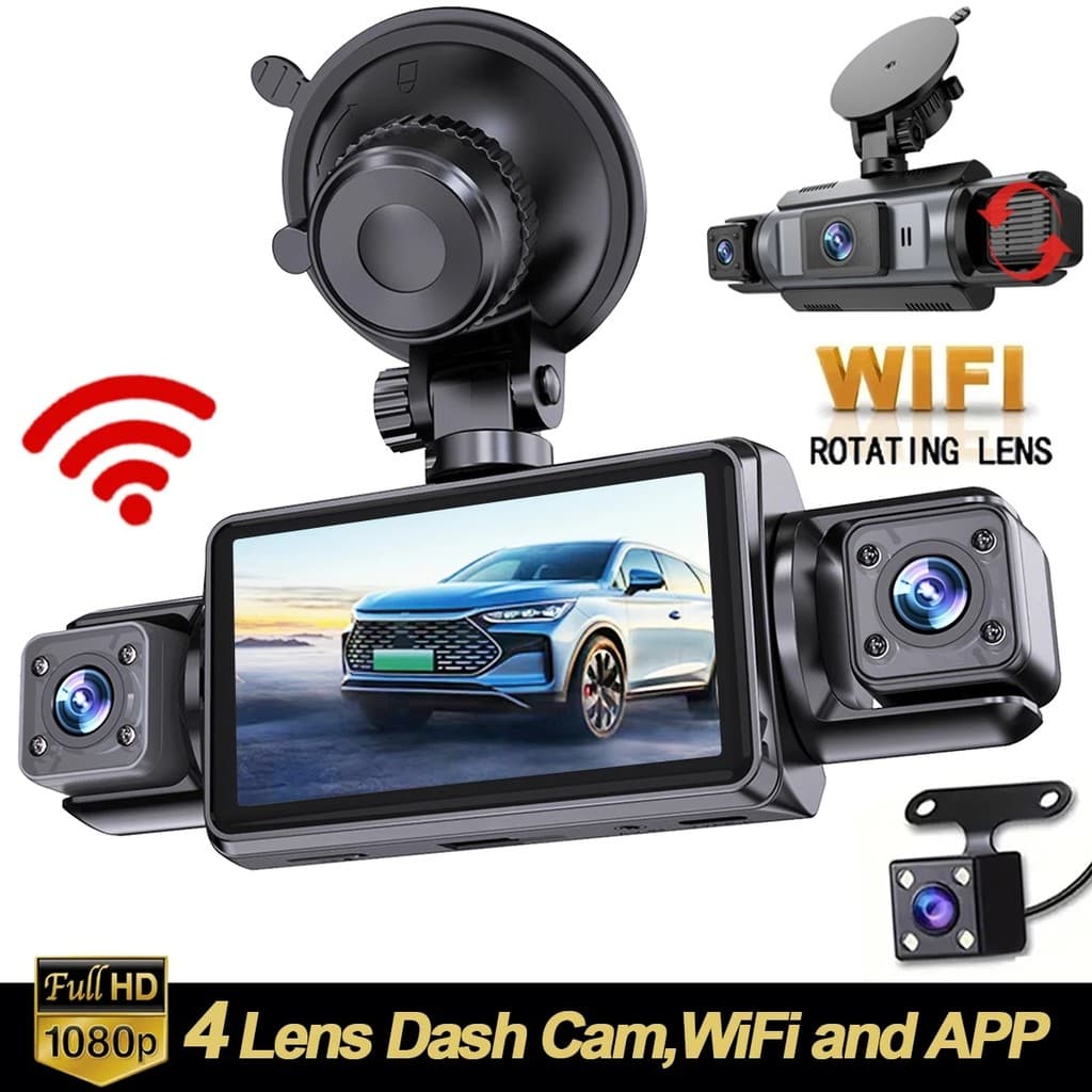 Gravador De Vídeo Wi-Fi De 4 Canais Dash Cam 360 ° Câmera De Gravação De Carro Visão Noturna 24H Monitor De Estacionamen