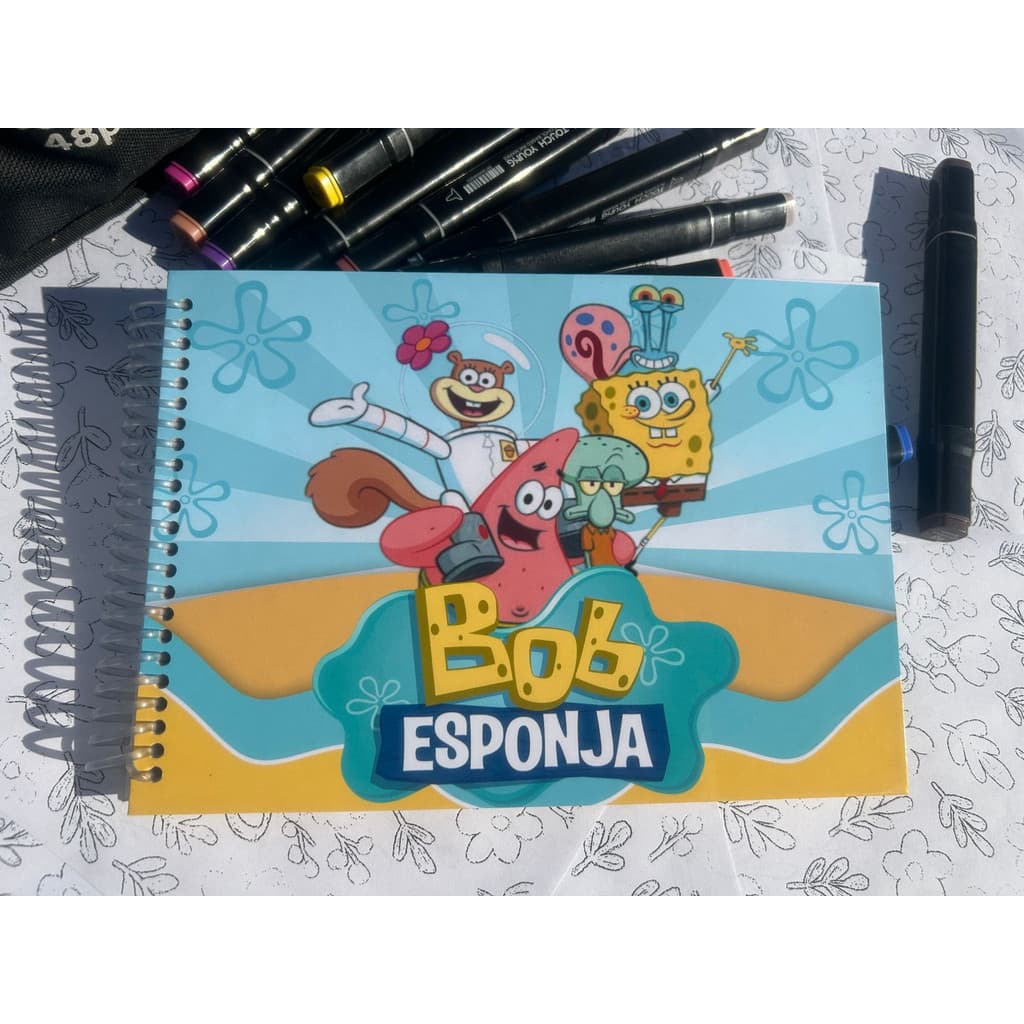 Livro de Colorir Bob Esponja A5 Capa Dura Espiral Infantil Criativo Educativo Caderno Pintura