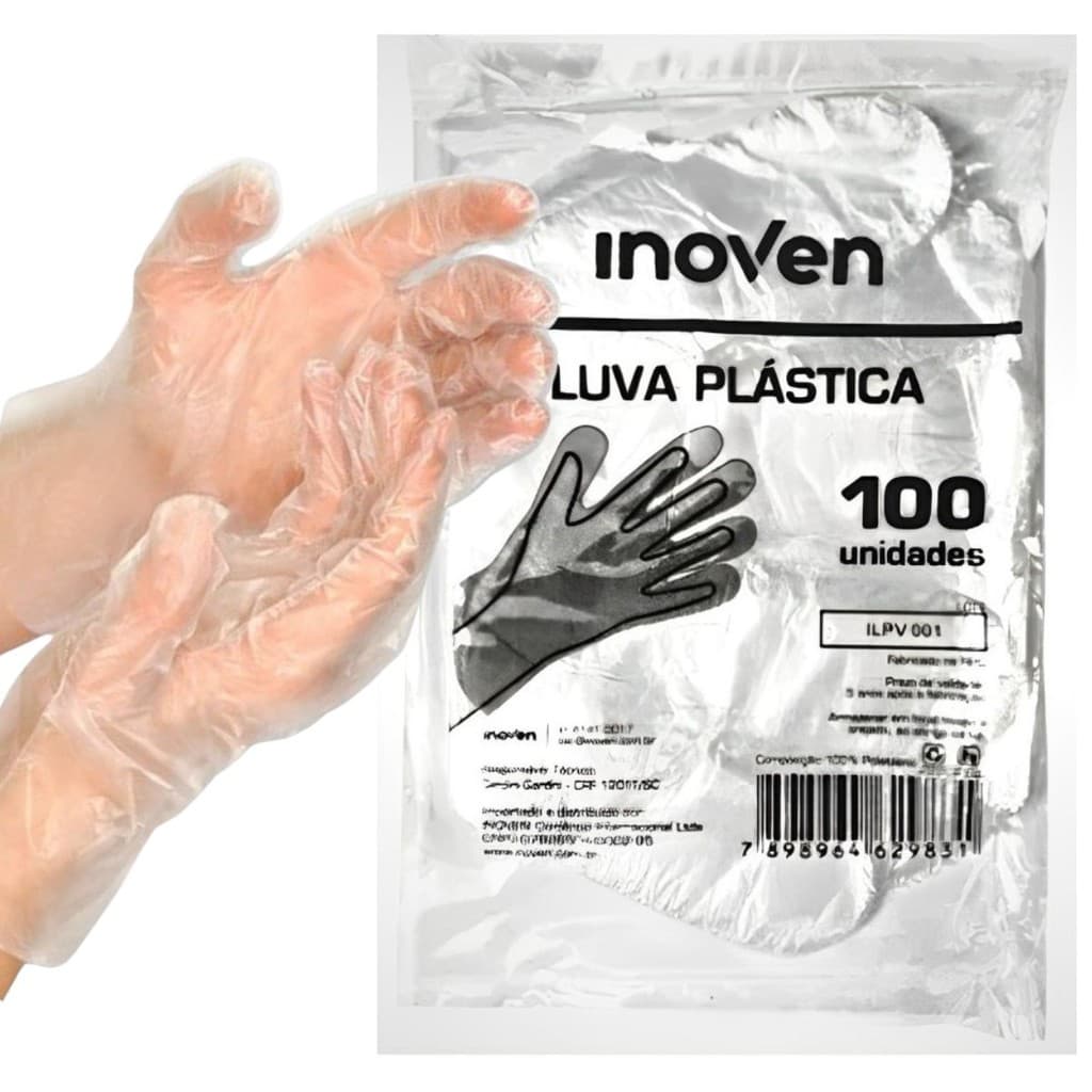 Luva Plástica Descartável para Spa das Mãos Inoven 100 Und