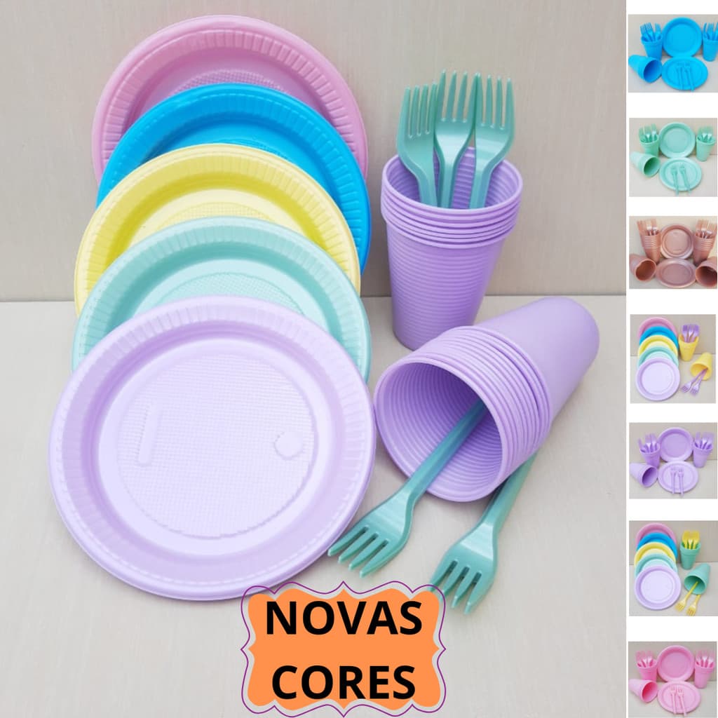 Kit Descartáveis 150 Itens para 50 Pessoas - Novas Cores