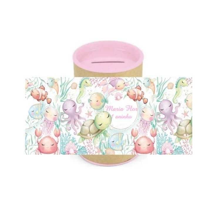 10 Cofrinhos Personalizados Festa Fundo do Mar Aquarela Rosa