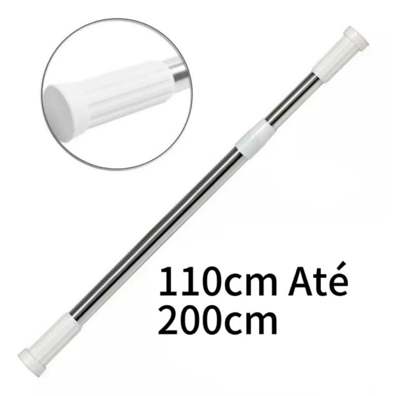Varão Extensível Bastão Ajustável Porta Cortina Box Banheiro Sala Multiuso 110cm Até 200cm
