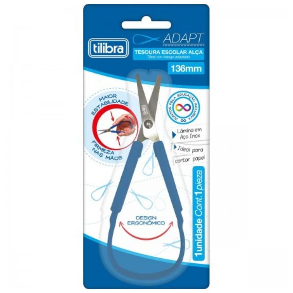 Tesoura Escolar Adapt com Alça Ergonômica Adaptada - Tilibra