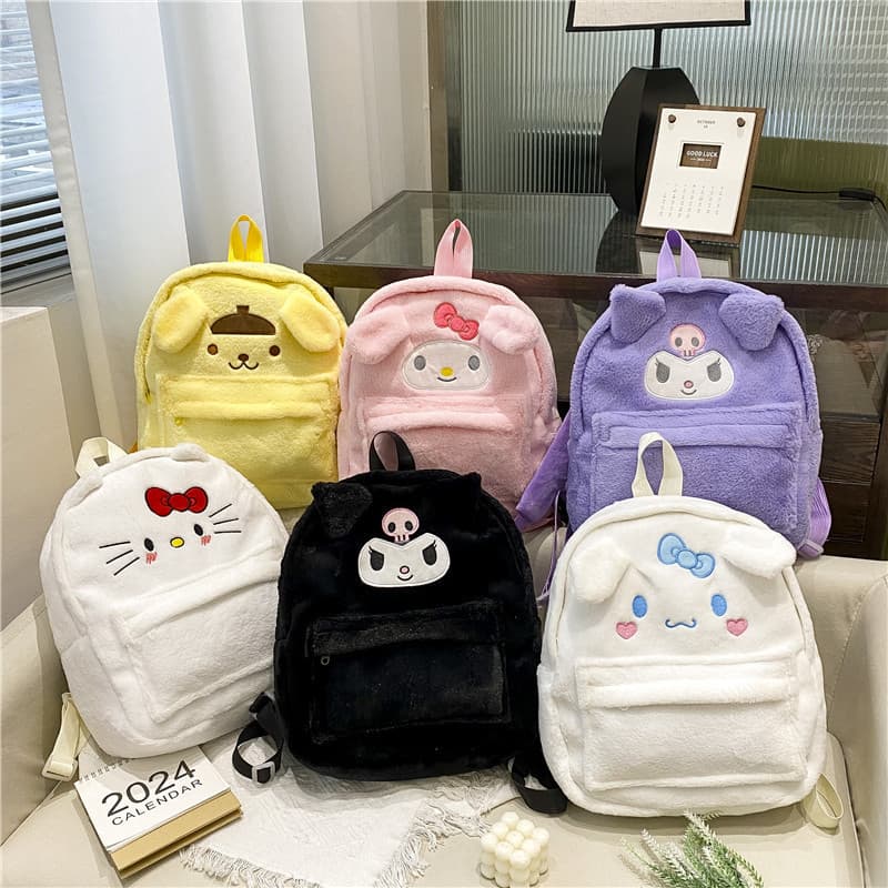 Sanrio Mochila De Pelúcia Dos Desenhos Animados Kuromi Minha Melodia Cinnamoroll Olá Kitty Boneca Bolsa De Ombro Grande 