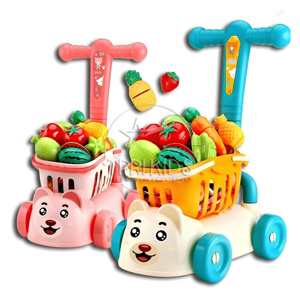 ANDADOR DE BEBÊ COM CESTINHA E FRUTINHAS BRINQUEDO EMPURRAR DIDATICO MENINO MENINA CARRINHO DE PASSEIO INFANTIL CRIANÇA