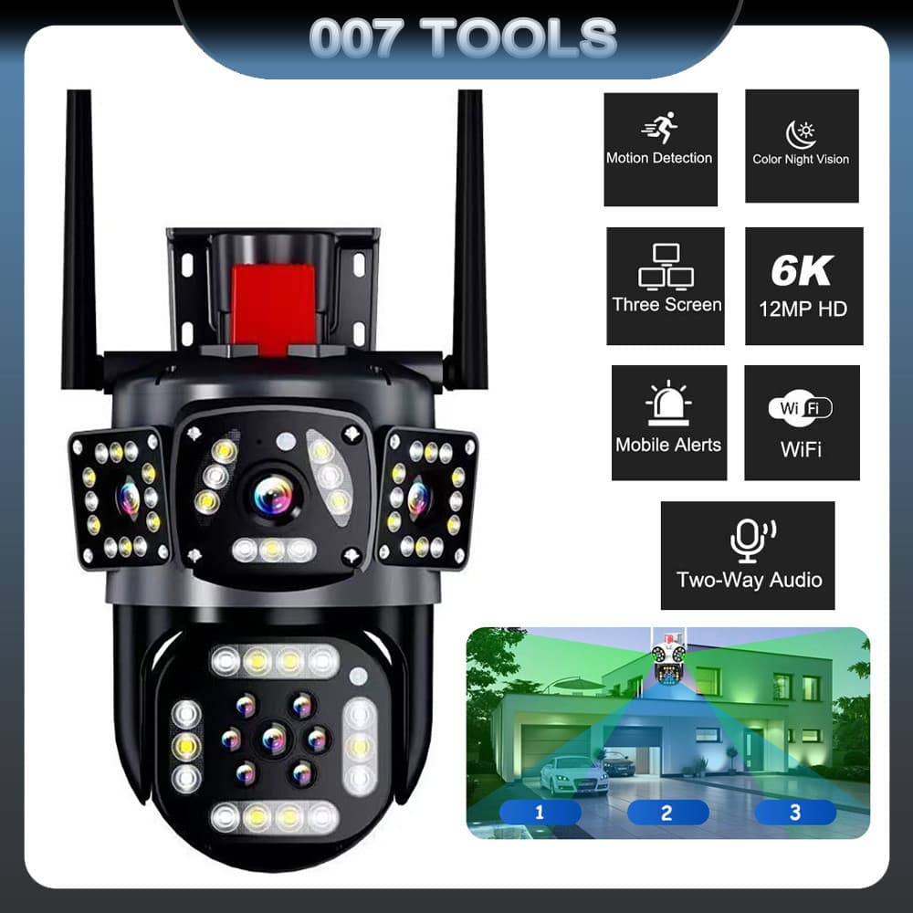 Câmera De Segurança Com Rastreamento Automático 355° Full Hd Design De Tela Tripla De 6K E 12 MP