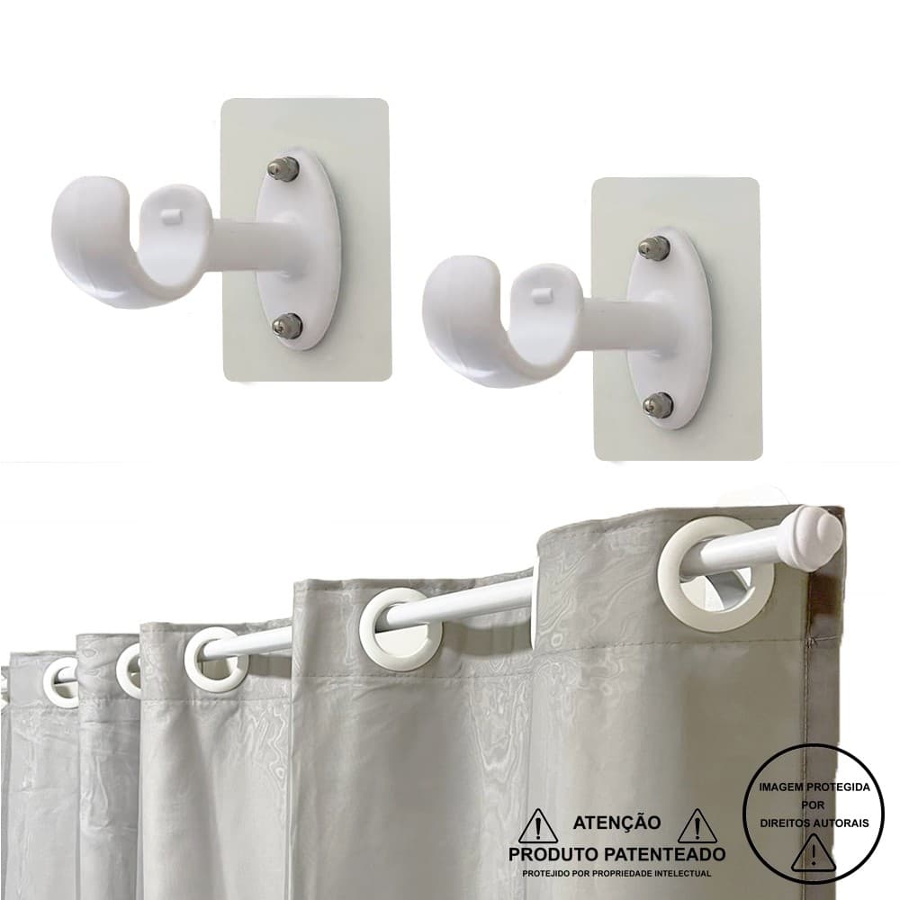 Suporte Adesivo Cortina Varão Até 28mm Exclusivo Par 2 Peças 10kg Varias Cores