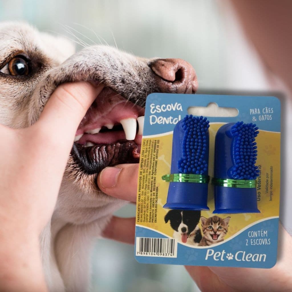 Kit Escova Dedeira Higiênica para Cães e Gatos Conjunto com 2 Unid Cores Sortidas Higiene Bucal Pet