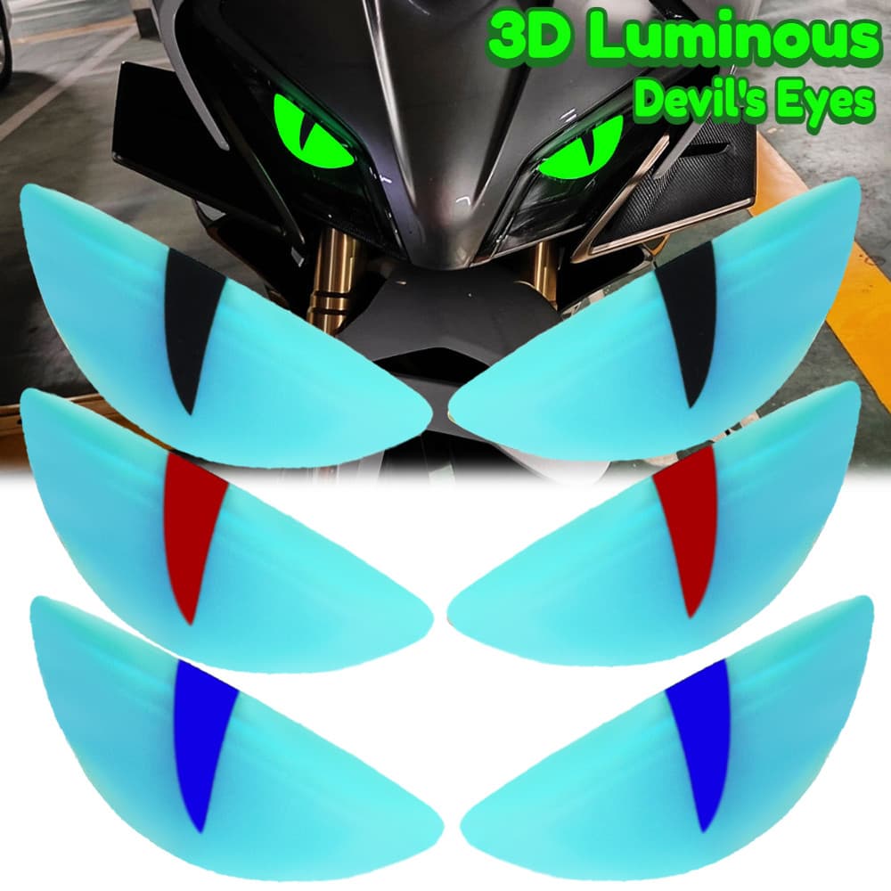 Segurança Noturna Condução 3D Luminoso Olho Do Diabo Motocicleta Farol Adesivos Reflexivos Personalidade Universal Capac