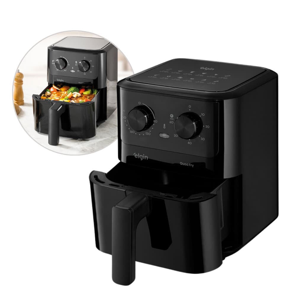 Air Fryer Elgin Quad Fry 4,2L 1400W Preta Fritadeira Sem Óleo