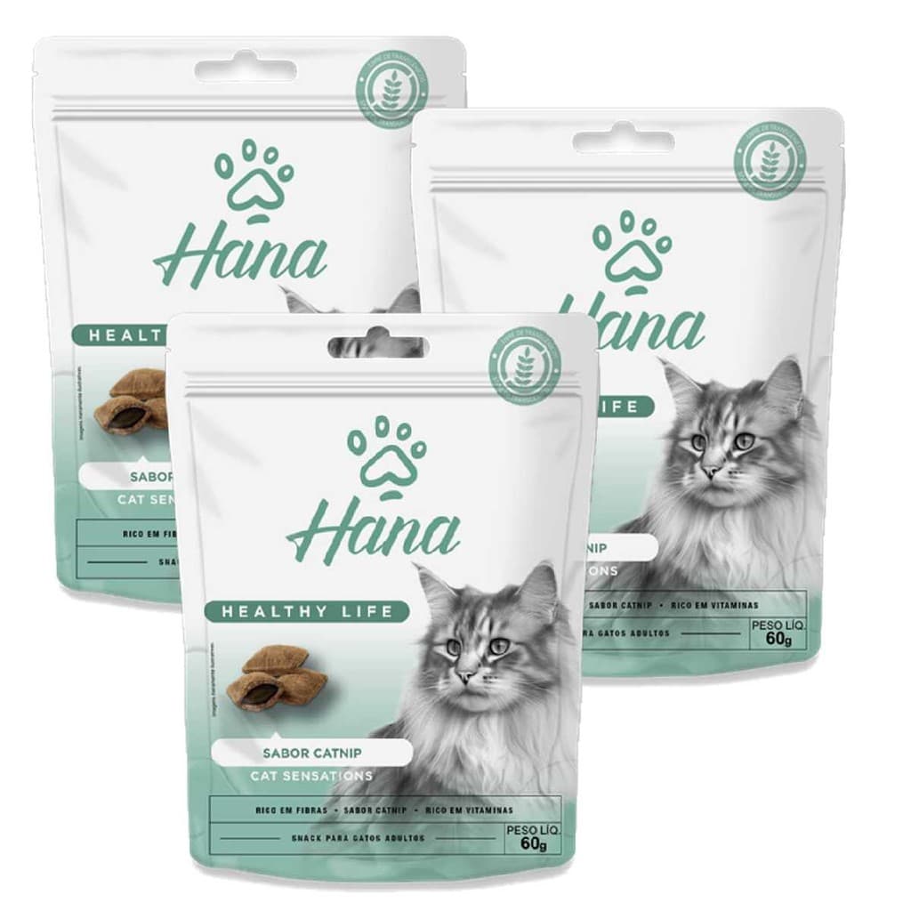 Kit 3un Petisco Para Gatos Hana Nuggets Sensations Catnip 60g