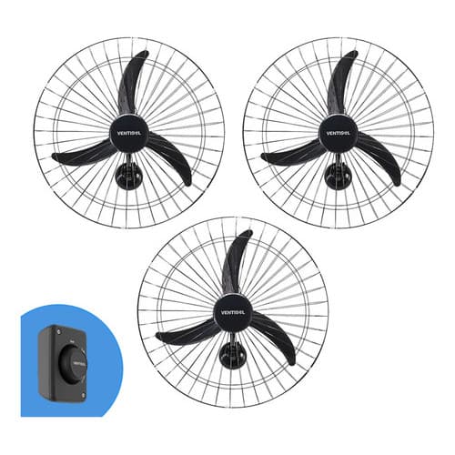 Kit 3 Ventiladores De Parede 200w 60cm Com 3 Pás Bivolt Potente P/ Igreja Academia Lojas - Ventisol