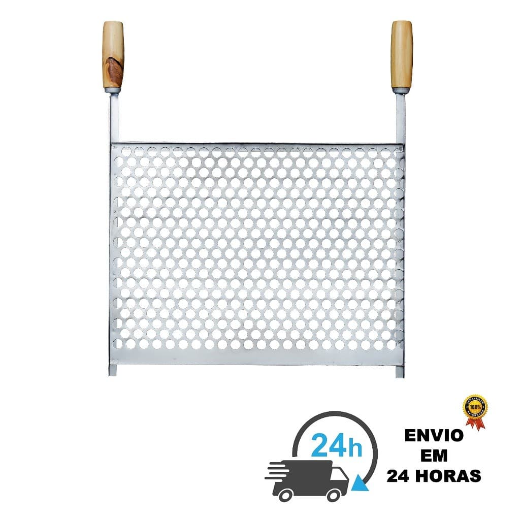 Grelha Para Churrasqueira Com Cabo Não Enferruja 50x40 36x33 Leve Moeda Tela Pre Moldada Carne Bafo
