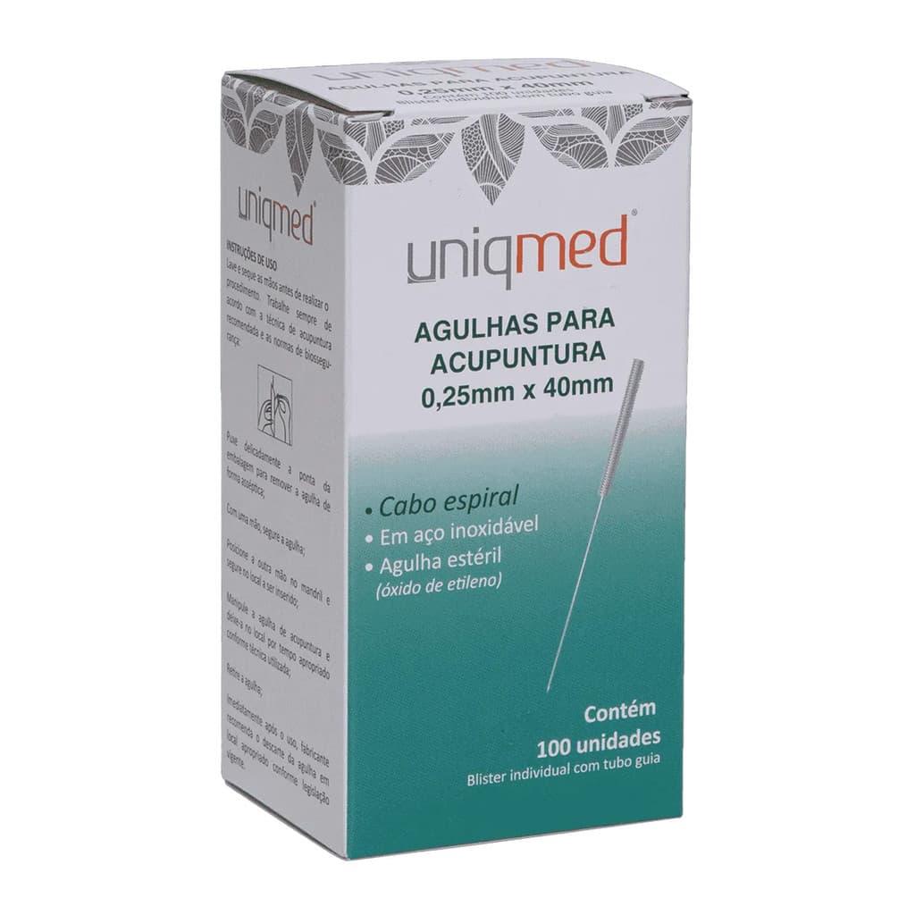 Agulha Acupuntura Aço Inoxidável 0,25 x 30mm 100 UN Uniqmed