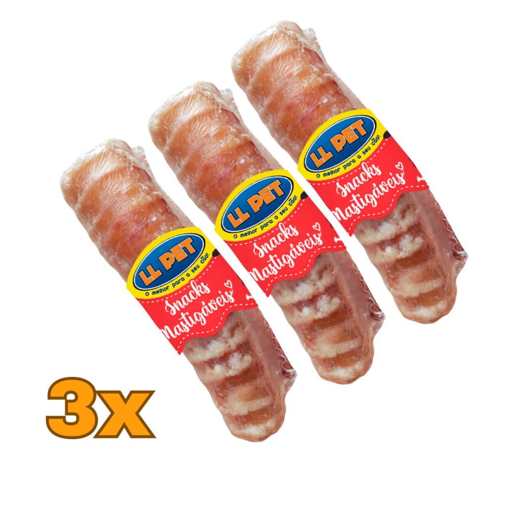 Petiscos para Caes Natural Traqueia Bovina Desidratada com 3 unidades LL Pet