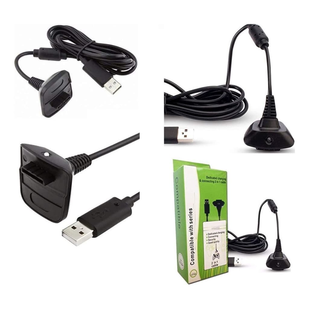 Cabo 2 Em 1 Carregador Para Bateria Do Controle X-box 360