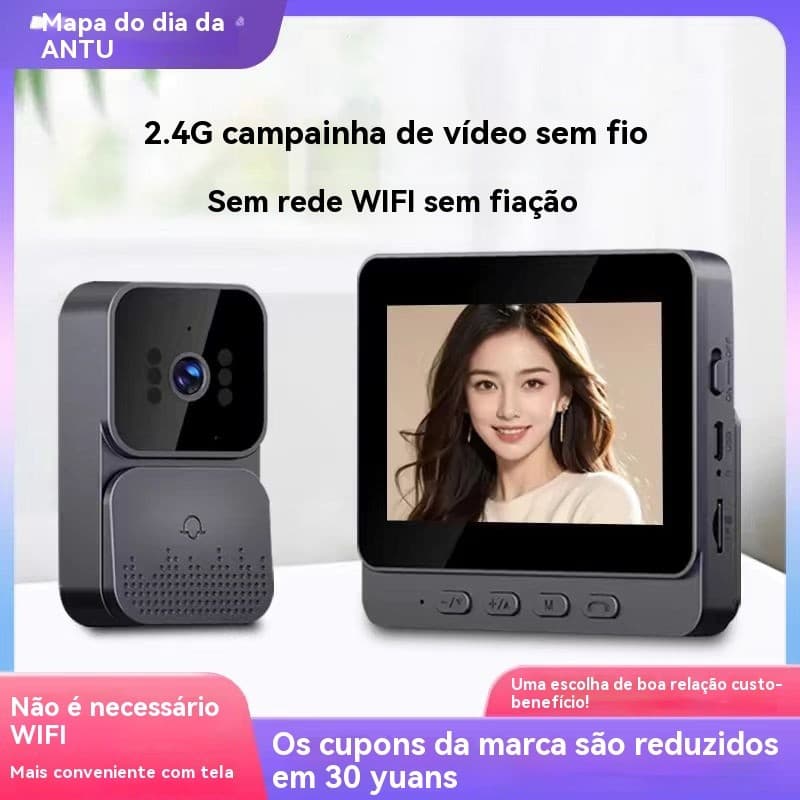 Câmera de campainha de vídeo sem fio com tela de aldrava de porta bidirecional infravermelha versão noturna em casa