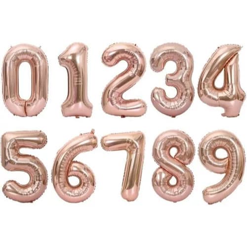 Kit 2 Uni De Balão Hélio Metalizado Decorativo Números de 0-9 Tamanho 16 Pol 40CM Rose