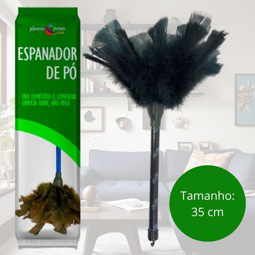 Espanador de Penas de Peru Natural Para Faxina Preto 35cm