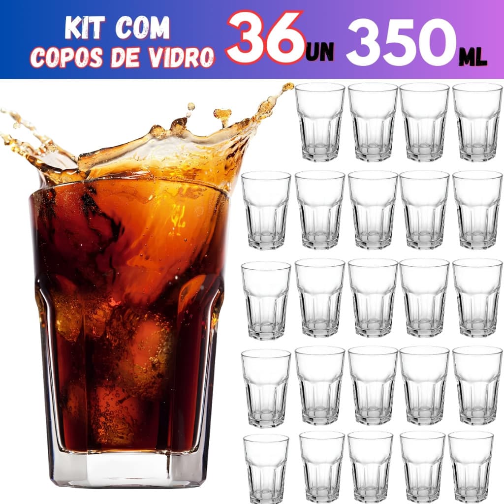 Copos De Vidro Reforçado Grosso 350ml Suco Água Refrigerante Vitamina Restaurante de 3 á 36 unidades