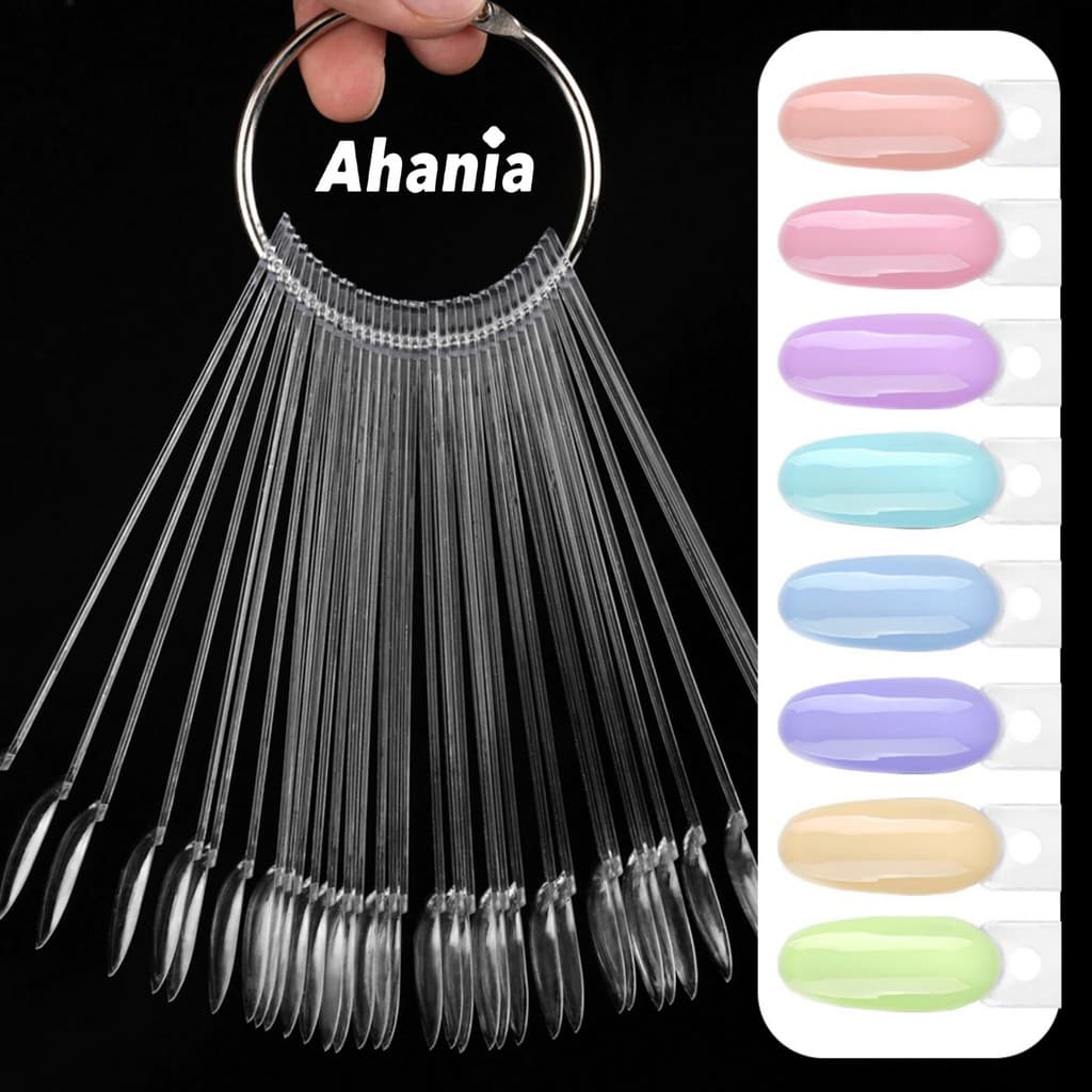 50 Pçs Mostruario De Unhas Display De Esmaltes Formas de Ballerina,Stiletto,Reta,Redonda Trasnparente/Bege Extra Longo