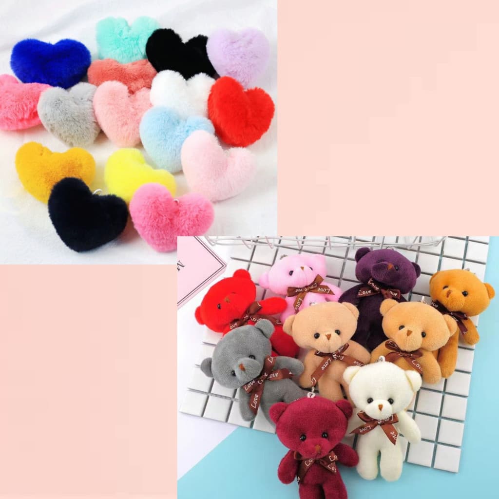 Kit 24 Chaveiros Coração e Urso em Pé Modelos de chaveiro de pelúcia com pegente