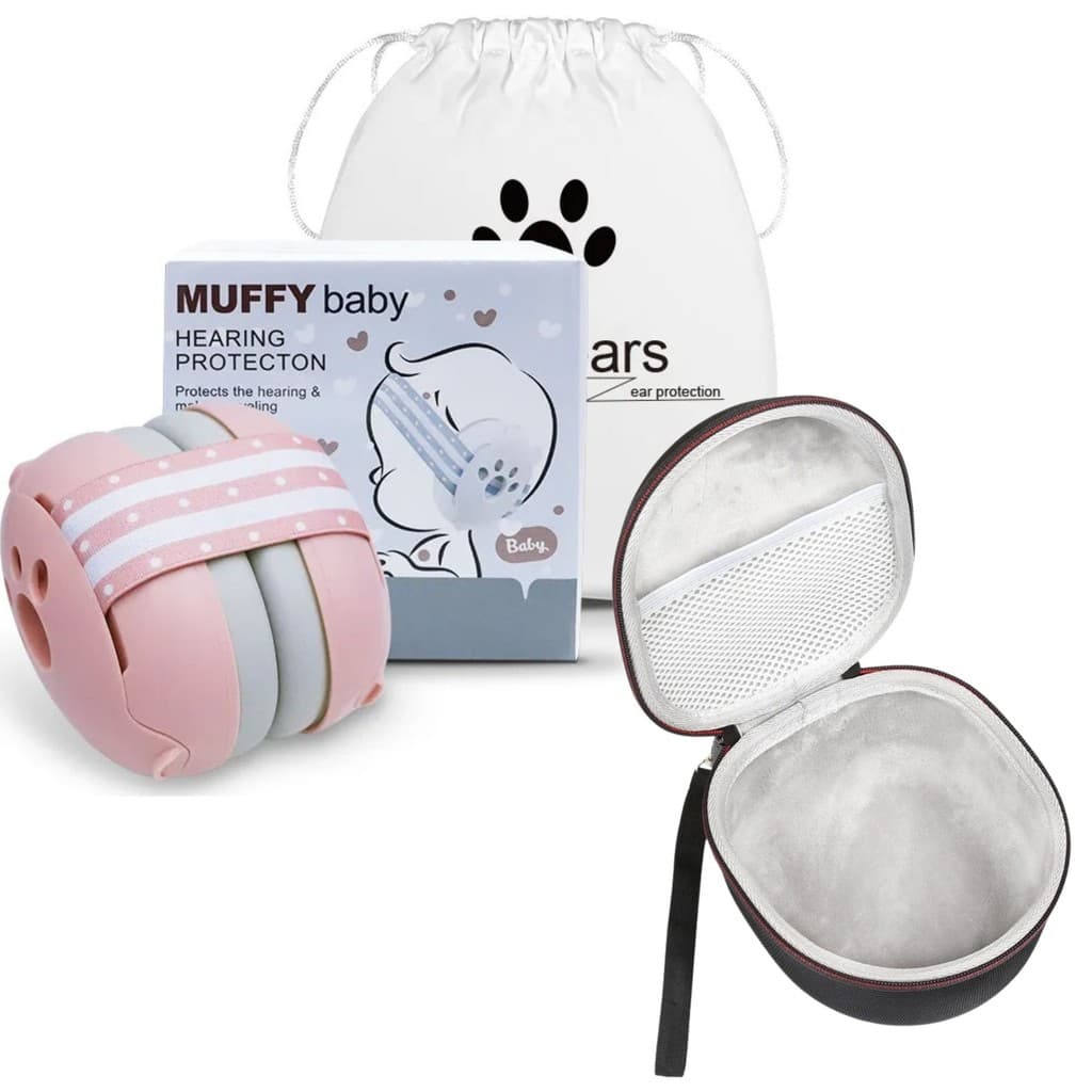 Protetor Abafador Barulho Ruído Bebê Silêncio Rosa + Case Ajustável Confortável Faixa Macia Recém-Nascido Proteção