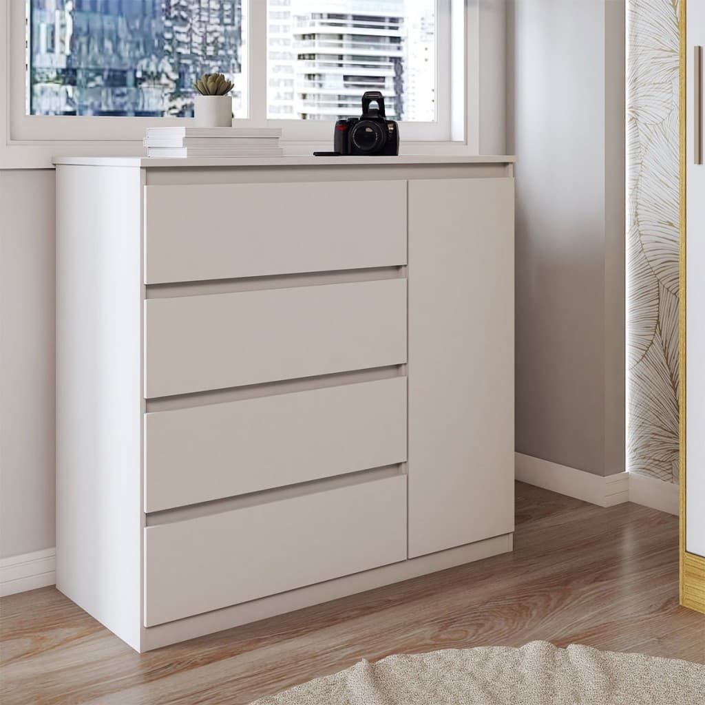 Cômoda Luna 1 Porta 4 Gavetas Branco Neve - Panorama Móveis