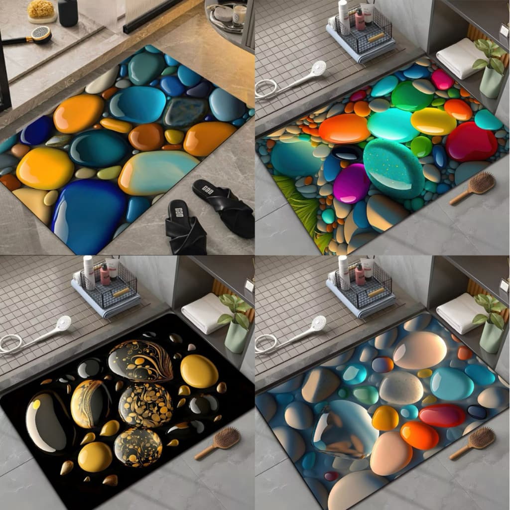 Tapetes De Secagem Rápida Em Microfibra Antiderrapante Para Banheiro / Porta De Entrada Estilo 3D de Pedra