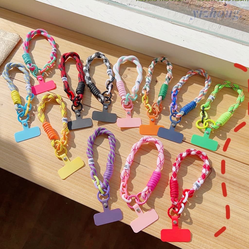 Alça De Telefone Contraste Cor Dopamina Poliéster Curto Capa De Celular Pingente Corrente Com Cartão Colorido Mochila Co