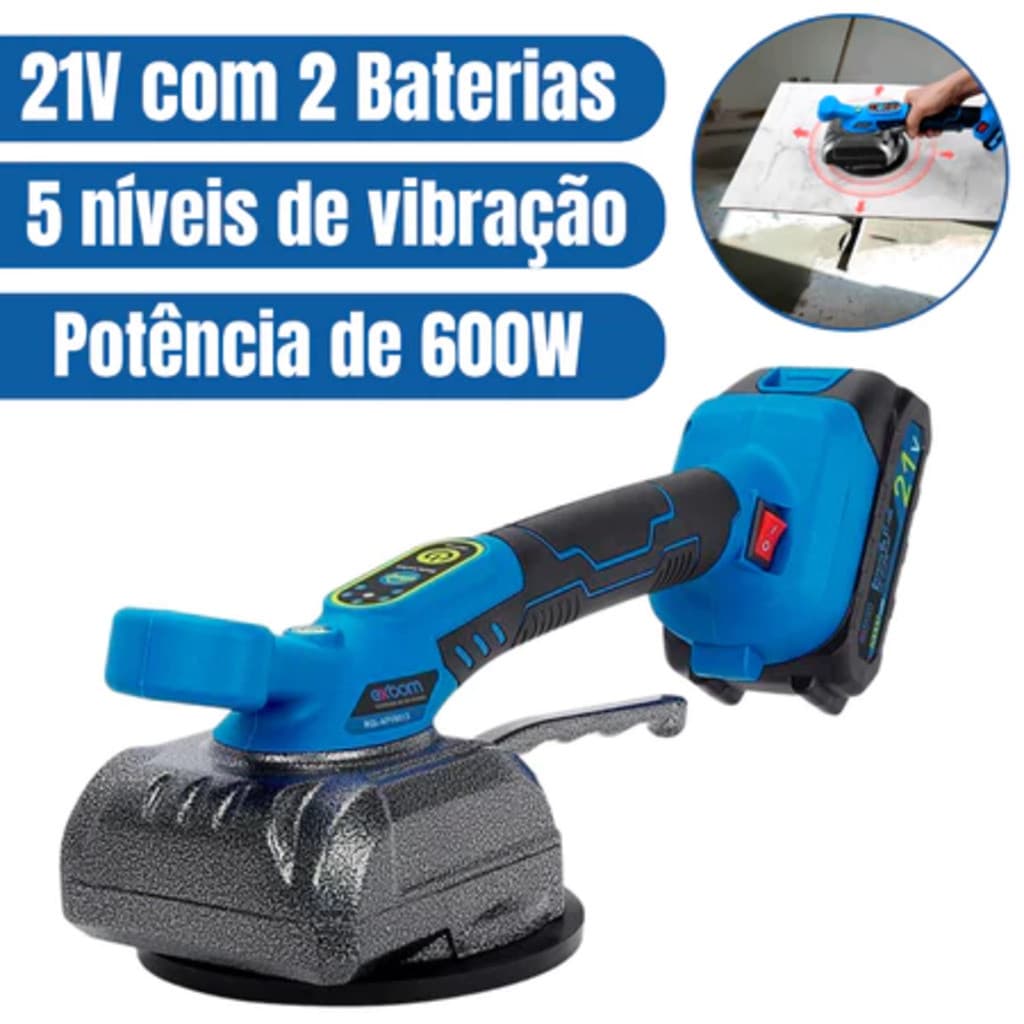 Máquina De Assentar Azulejos Porcelanatos Piso C/ Ventosa E Vibração + 2 Baterias