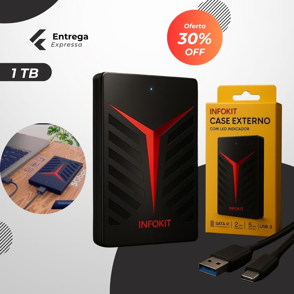 HD Externo 1TB Gamer USB 3.0 Portátil Para PC Notebook, PlayStation, Xbox, Smart TV – Pronta Entrega