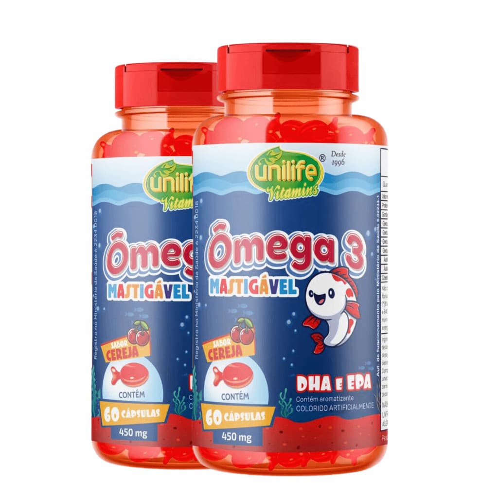 Kit 2 Omega 3 Kids Mastigavel 60 Capsulas - Unilife