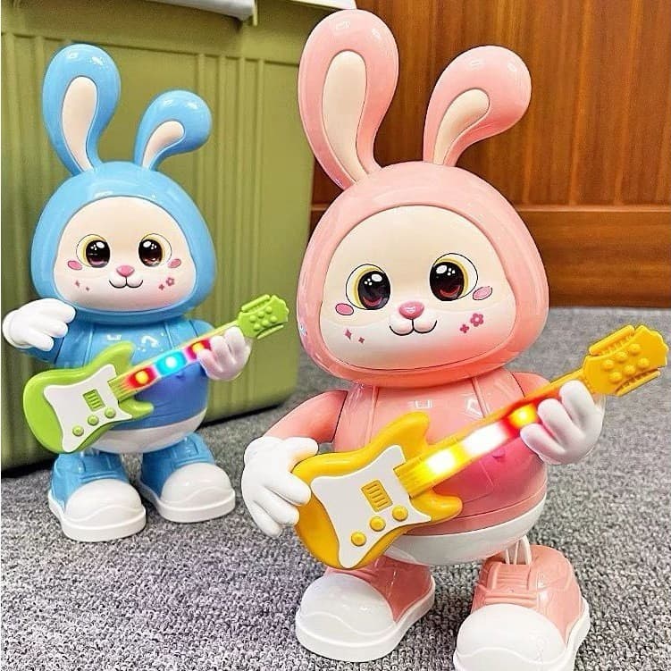 Coelho Coelinho Dançante Guitarrista Musical Brinquedo Infantil com Som, Luz e Movimento
