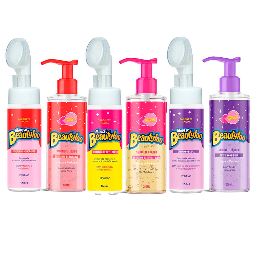 Kit Mousse e Gel de Limpeza Cheirinho de Chiclete Beautyloo Face Beautiful