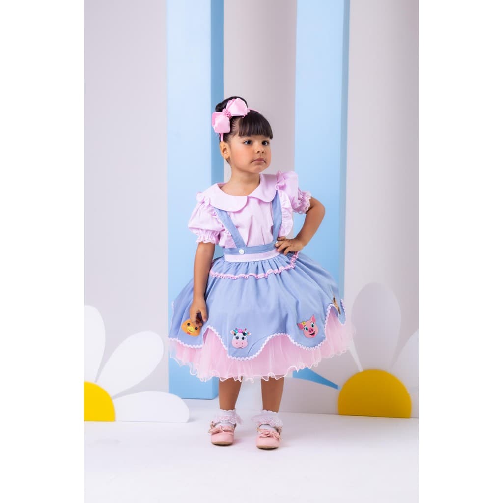 Vestido Tematicos Kids Fazendinha Salopete Jeans