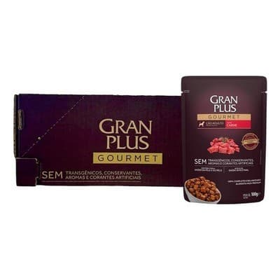 Ração Úmida GranPlus Sachê Gourmet para Cães Adultos Caixa com 18 Unidades (100g cada) Sabores Diversos Validade Longa